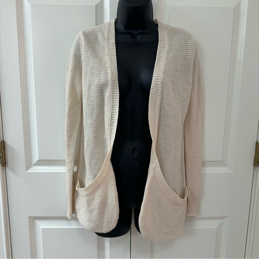 Cream Open Front Cardigan Sweater